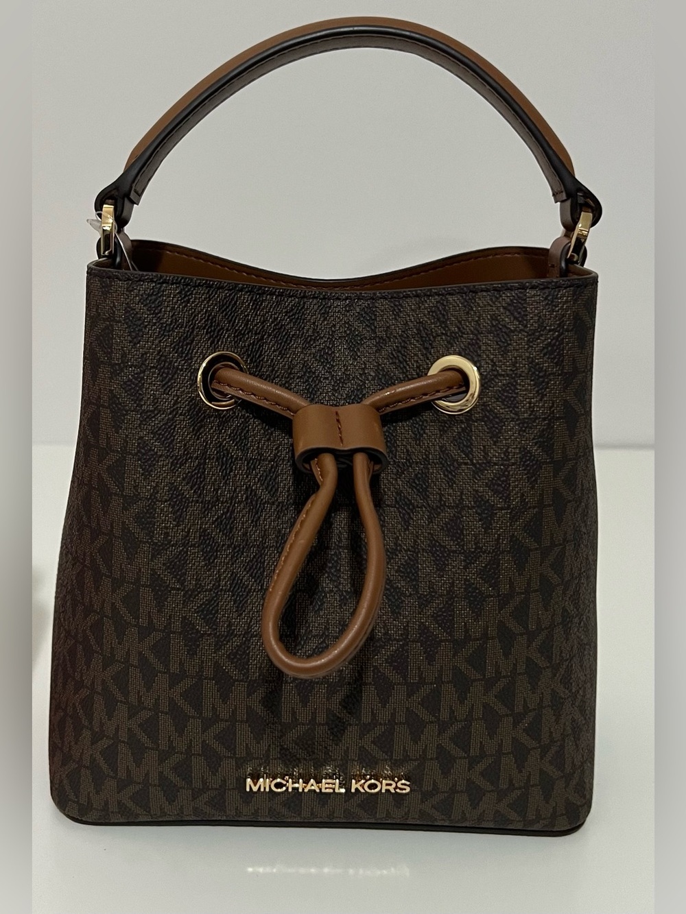 Michael Kors Dark Brown Logo Drawstring Hobo Bag